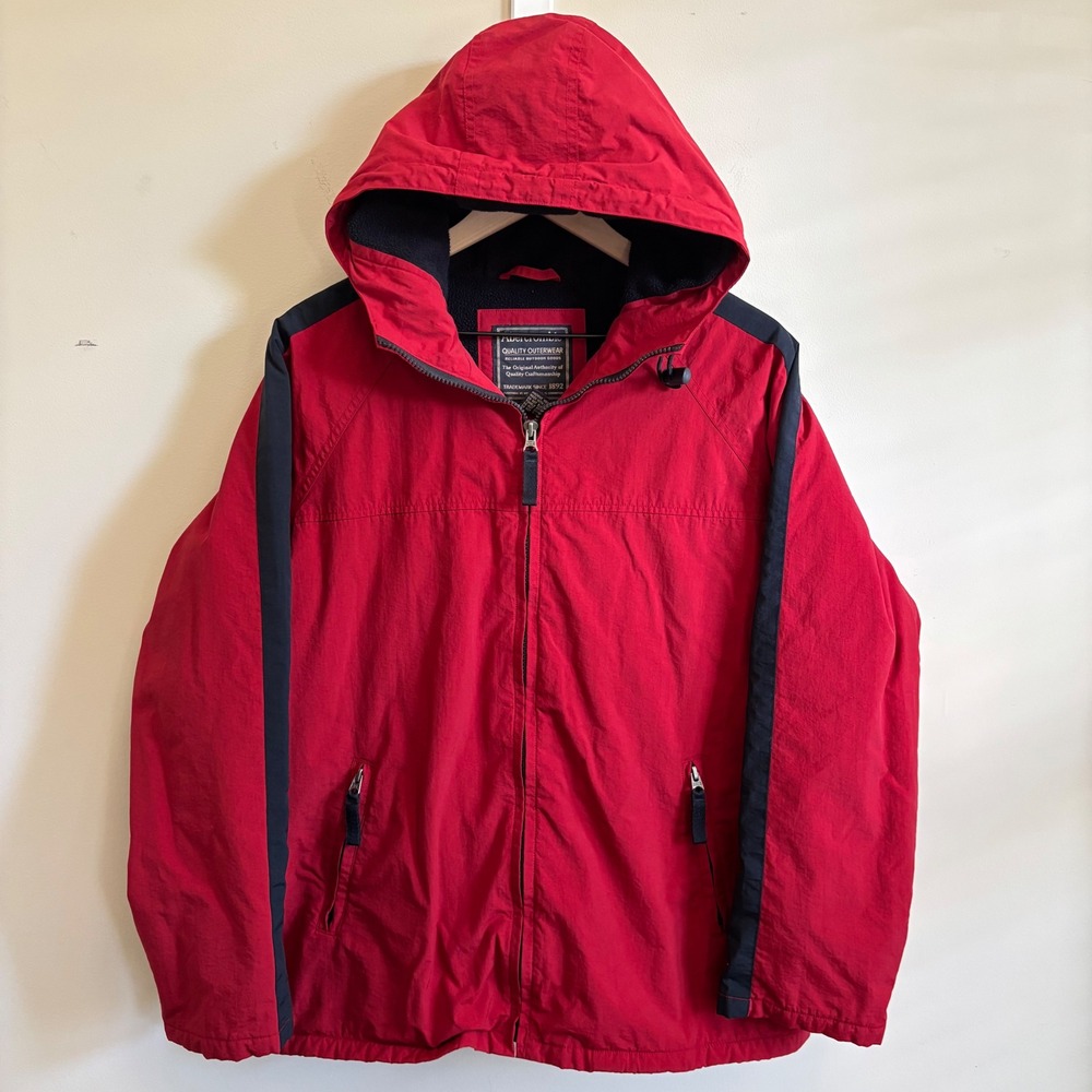Abercrombie & Fitch Mens Red Navy Fleece Lined Hooded Windbreaker Jacket Medium